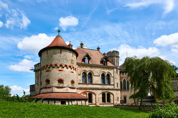 Fototapeta premium Zamek Lichtenstein pod zachmurzonym niebem