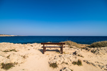 Fototapeta na wymiar View of a Blue Lagoon near Polis city, Akamas Peninsula National Park, Cyprus