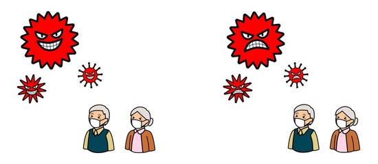 病気の予防のためにマスクをする高齢者とウイルス