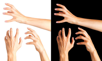 Woman hands with crooked fingers showing magic trick or holding ball