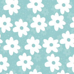 Pretty Vector Repeat Daisy Wildflower Pattern with blue background. Seamless floral pattern. White Daisy. Stylish repeating texture.