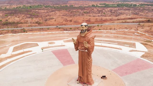 Drone view point of interest,  San Francisco statue saint , Canind&eacute;, Brazil. 