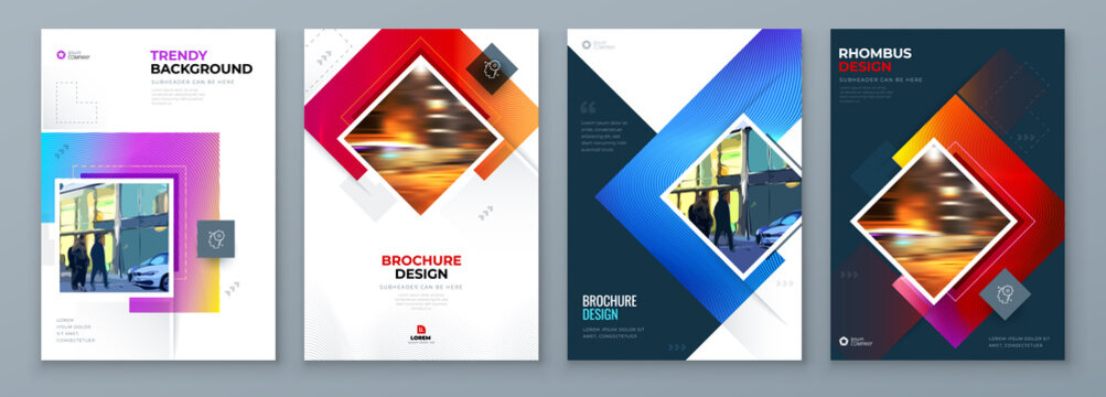 Brochure Cover Background Design. Corporate Template Layout for Business Annual Report, Catalog, Magazine or Flyer Mockup. Creative Modern Bright Concept with Square Rhombus Shapes. Vector Background.