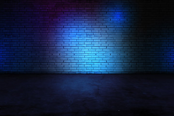 Texture dark concentrate floor with brick wall. spotlight color with mist or fog