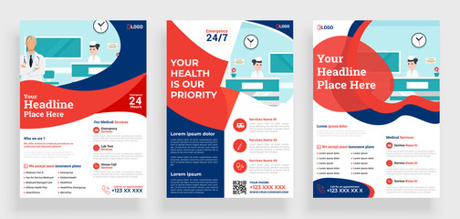 Medical Flyer poster pamphlet brochure cover design layout background, vector template in A4 size.