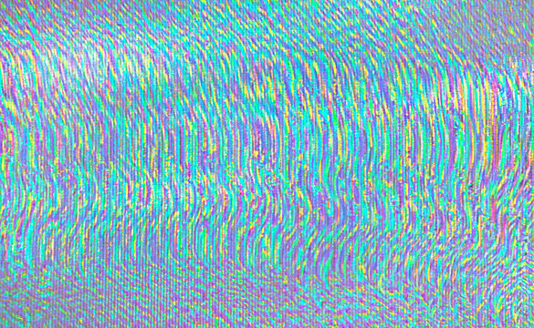 Horizontal mosaic screen of test television digital glitch in the holographic colors. TV noise background.