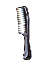 Simple black hair brush with handle front view close up isolated on white