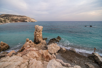 Love beach. Aphrodite's Rock. Aphrodite's birthplace near Paphos City. The rock of the Greek Petra tou Romiou. Cyprus island
