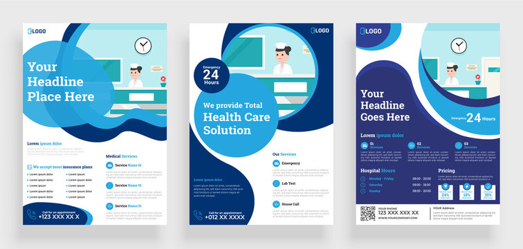 Medical Flyer poster pamphlet brochure cover design layout background, vector template in A4 size - Vector  D