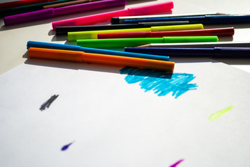 Fototapeta premium children's Day. children's drawing. colored pencils and felt-tip pens. bright beautiful background
