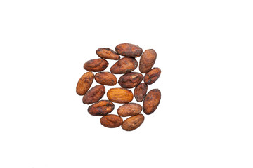 Cocoa beans on a white background