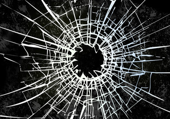 Broken glass, cracks, bullet marks on glass. High resolution. Texture glass with black hole. You can easy change colors or sizes.