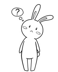 Cute cartoon bunny, rabbit with thought bubble. Vector illustration. Coloring page. Emotions. Stickers.