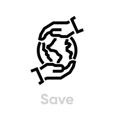 Save the globe planet. Editable line vector. Simple isolated single sign.