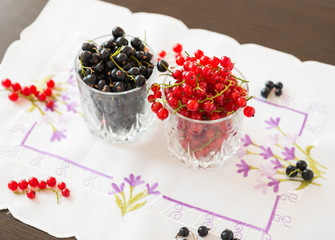 Berries. Fresh ripe currant berries. Red currant. Black currant.