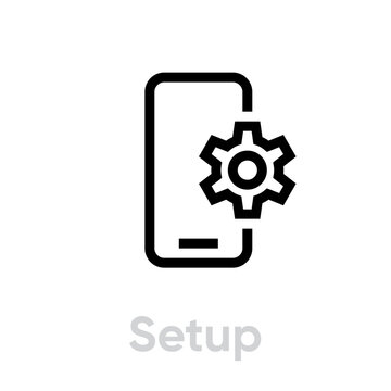Setup phone icon. Editable line vector.