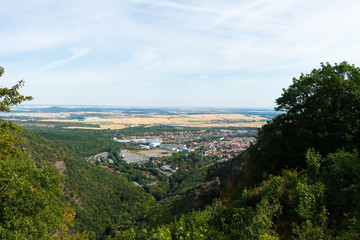 Aerial view of the small town, Thale, in the Harz mountains in Germany