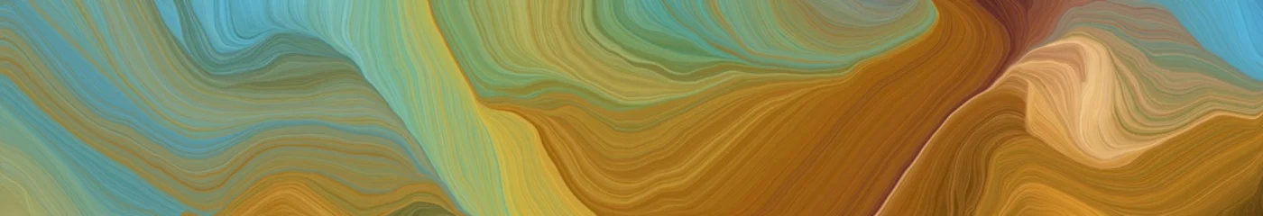 Landschaftsorientierungsgrafik mit Wellen. Zeitgenössische Wellenillustration mit pastellbrauner, kadettblauer und sandiger brauner Farbe © Eigens