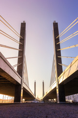 cable-stayed bridge perspective sunset architecture engineering urban