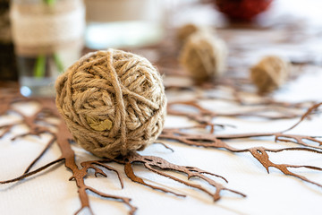 Ball of rope placed on a table to make a decoration