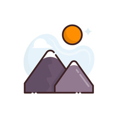 Mountains Vector Icon Filled Outline Style Illustration.