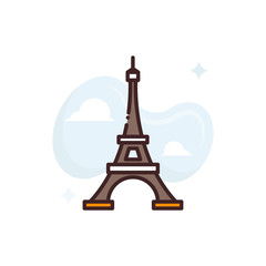 Eiffel Tower Vector Icon Filled Outline Style Illustration.