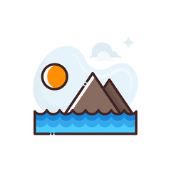 Beach Vector Icon Filled Outline Style Illustration.