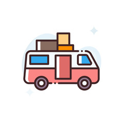 Bus Vector Icon Filled Outline Style Illustration.