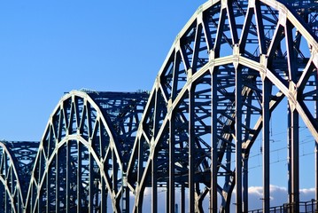 railway bridge against the blue sky in Riga