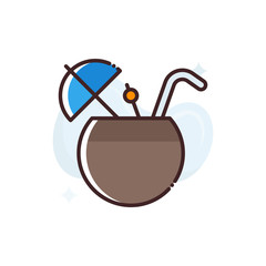 Coconut Drink Vector Icon Filled Outline Style Illustration.