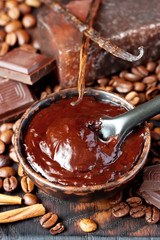 Chocolate body skin treatment on wooden background