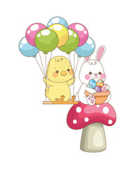 little rabbit and chick with balloons helium easter characters