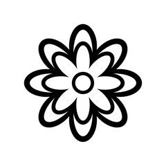 Chamomile icon. Beautiful contour flower. Black silhouette. Vector graphic illustration. Isolated object on a white background. Isolate.