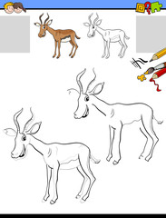 drawing and coloring worksheet with impala animal