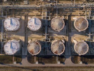 Oil refinery plant. Aerial top down view.