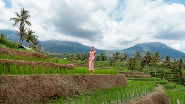 Girl in a dress on the rice terraces