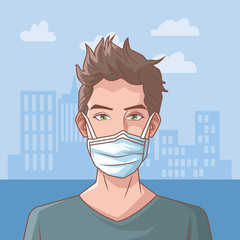 man sick in corona virus scene