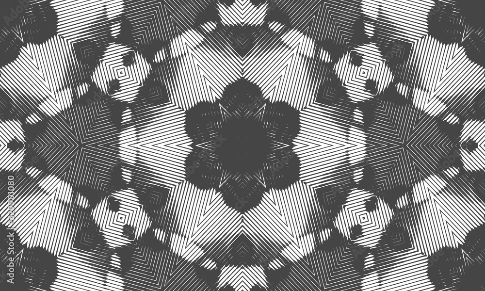 Poster abstract seamless pattern. psychedelic geometric spot in the shape of a hexagonal kaleidoscope.