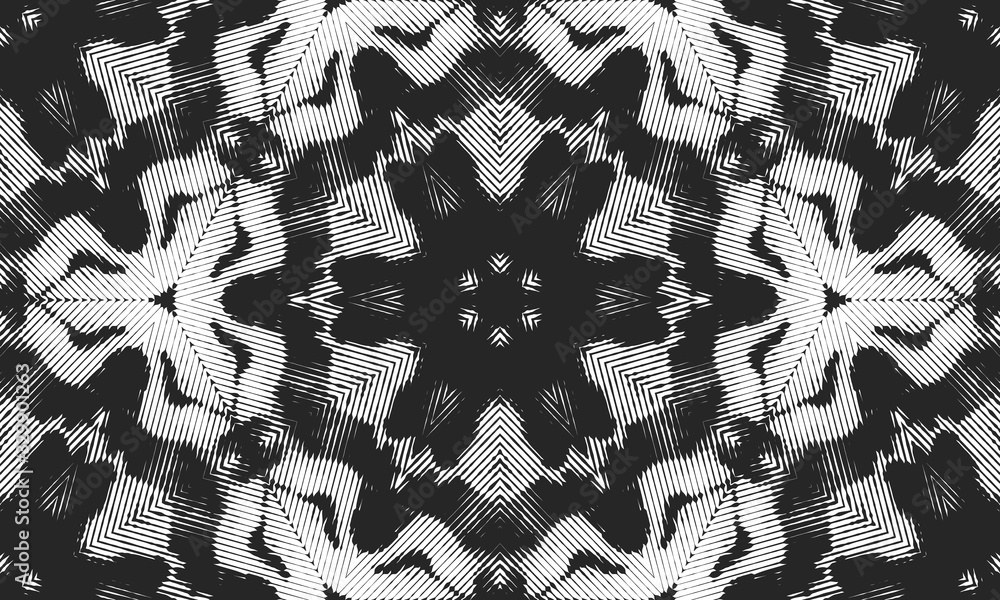Poster abstract seamless pattern. psychedelic geometric spot in the shape of a hexagonal kaleidoscope.