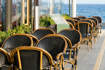 Empty seaside cafe