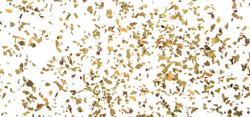 Basil dried spice isolated on white background and texture, top view