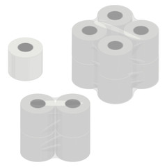 Toilet paper roll and pack, set. Realistic image. Vector illustration.