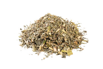 wormwood herb or in latin Absinthii herba herb heap of isolated on white background. medicinal healing herbs. herbal medicine. alternative medicine