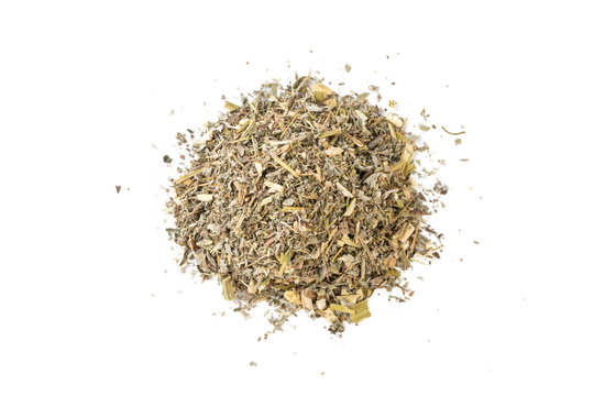 wormwood herb or in latin Absinthii herba herb heap of isolated on white background. medicinal healing herbs. herbal medicine. alternative medicine