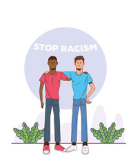couple of interracial men stop racism campaign