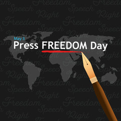 Banner/poster for world press freedom day, celebrated on 3rd May on a seamless text background. 