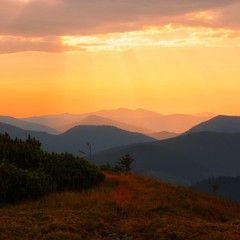 fabulous european summer dawn image, magic sunrise scenery, green hill on background amazing sky, colorful summer morning landscape in the mountains, Carpathians, Europe