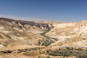 Rocky yellow slopes of the Judean desert, Israel.