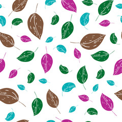 leaves colored natural background. Seamless forest pattern hand drawing doodle.For textiles, packaging, fabrics, wrappers