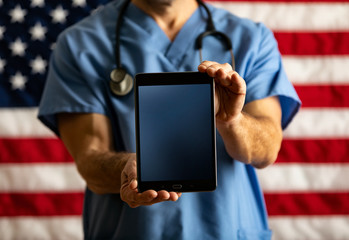Health: Doctor Holds Digital Tablet With Blank Screen